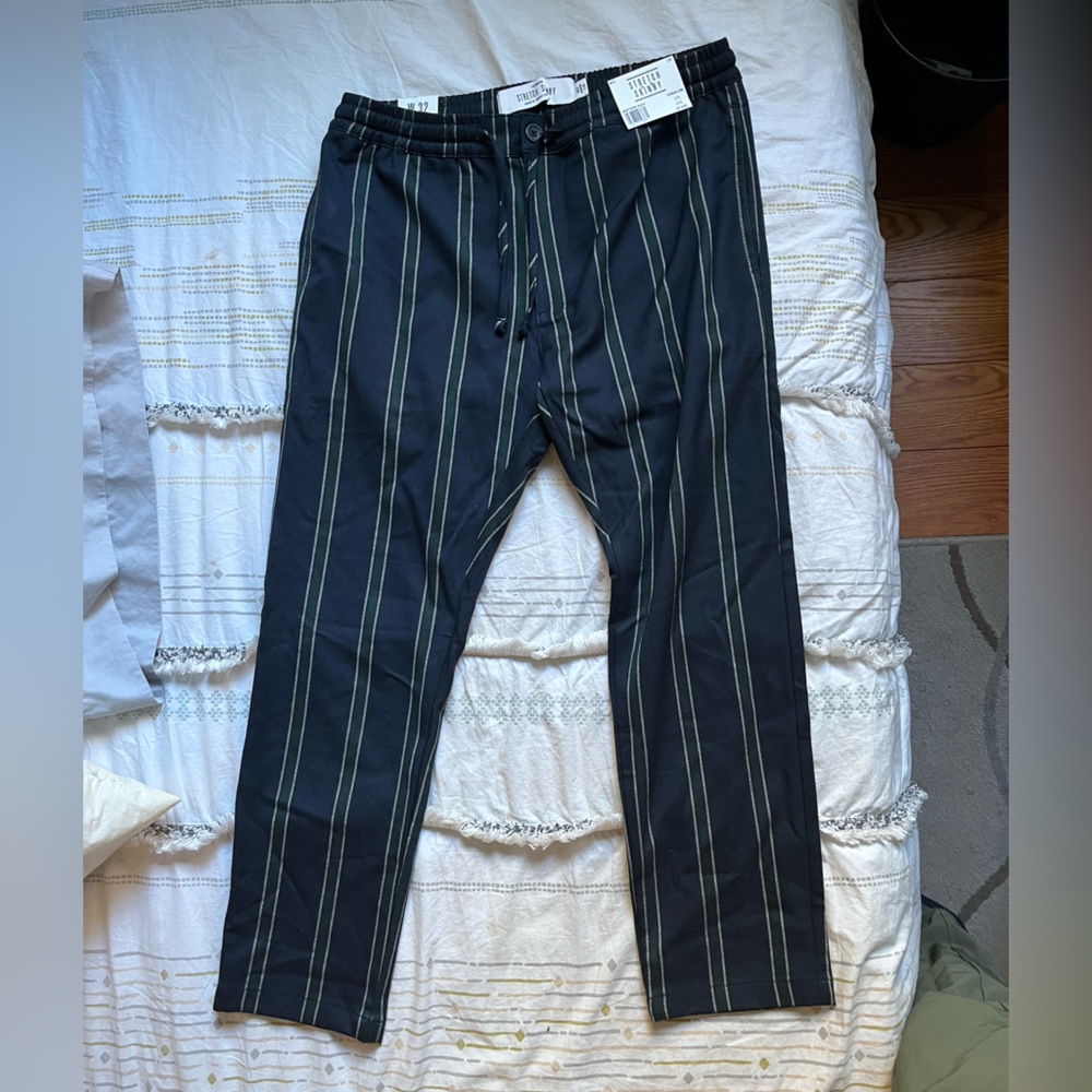 Topman Stretch Skinny Striped Navy Pants 32W 30L